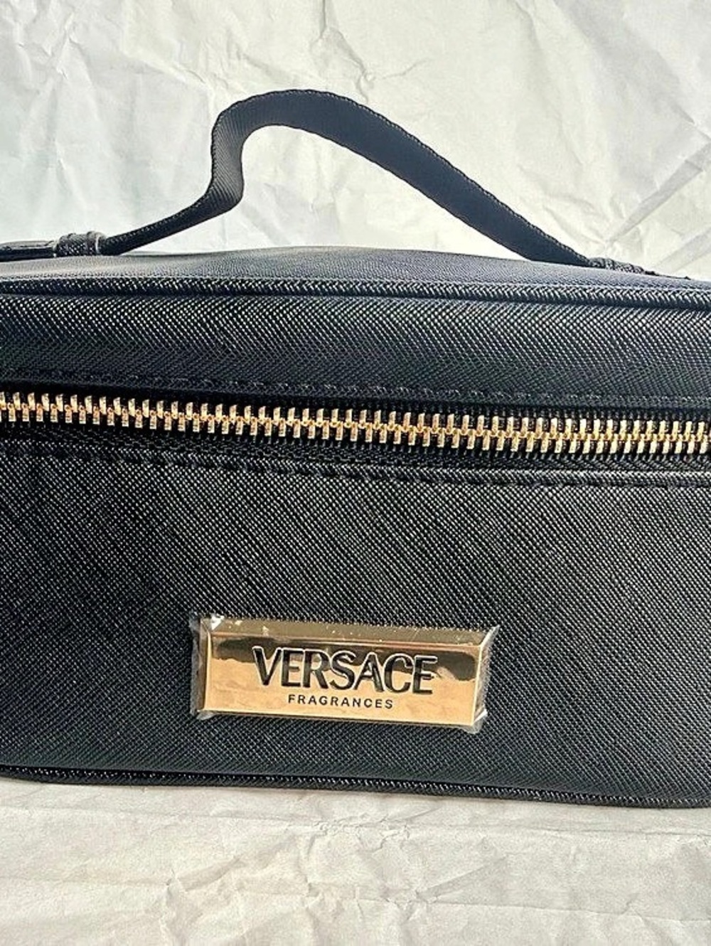 NEW Versace Fragrances Black Vanity Case Makeup Bag Gold Hardware